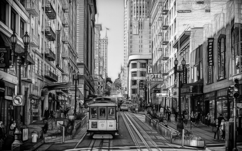 Cable Car on Street — Black