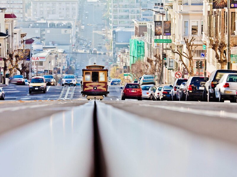 Cable Car on Street — Gray, Urban