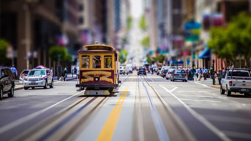 Cable Car on Street — Yellow