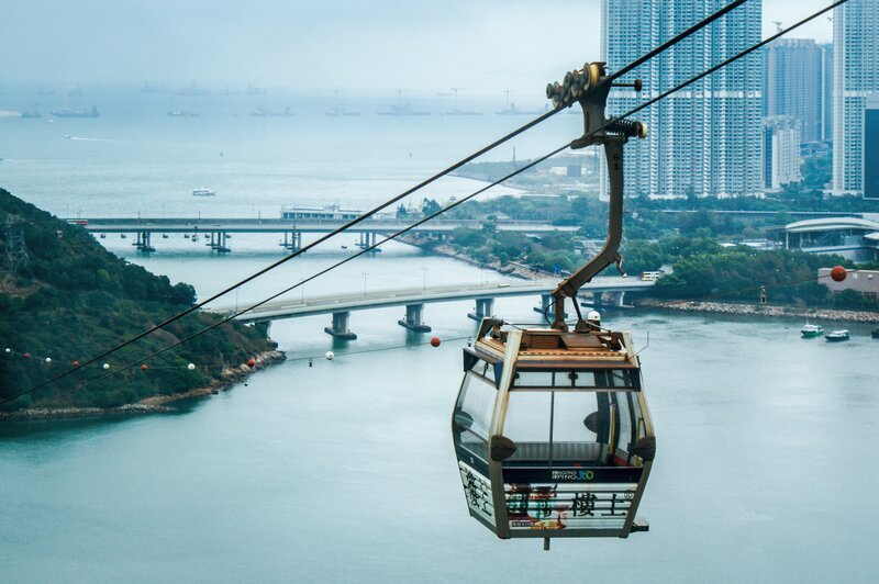 Cable car over a harbor