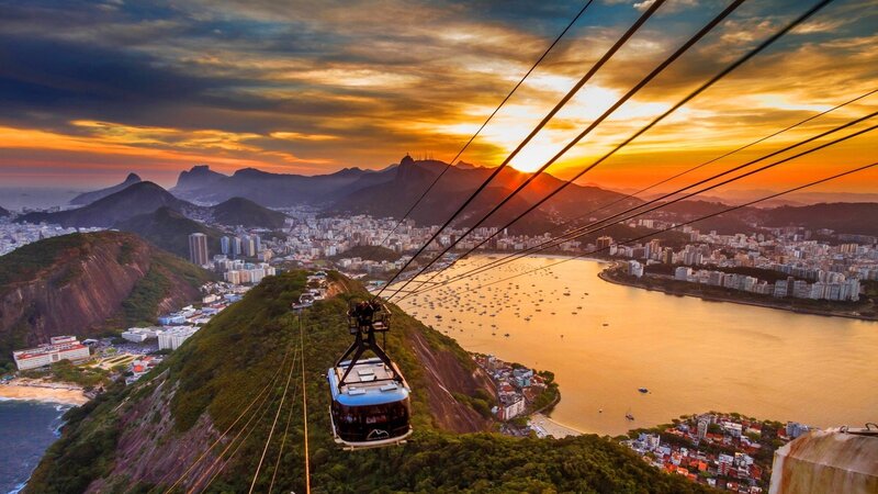 Cable Car over City — Orange, Dramatic