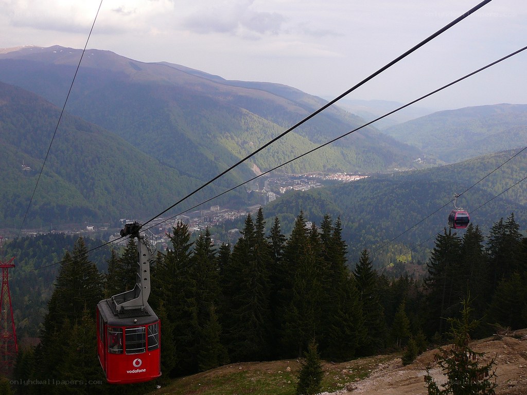 Cable car over mountain valley