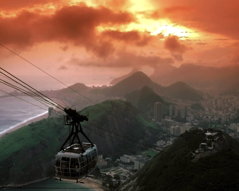 Cable car over Rio at sunset
