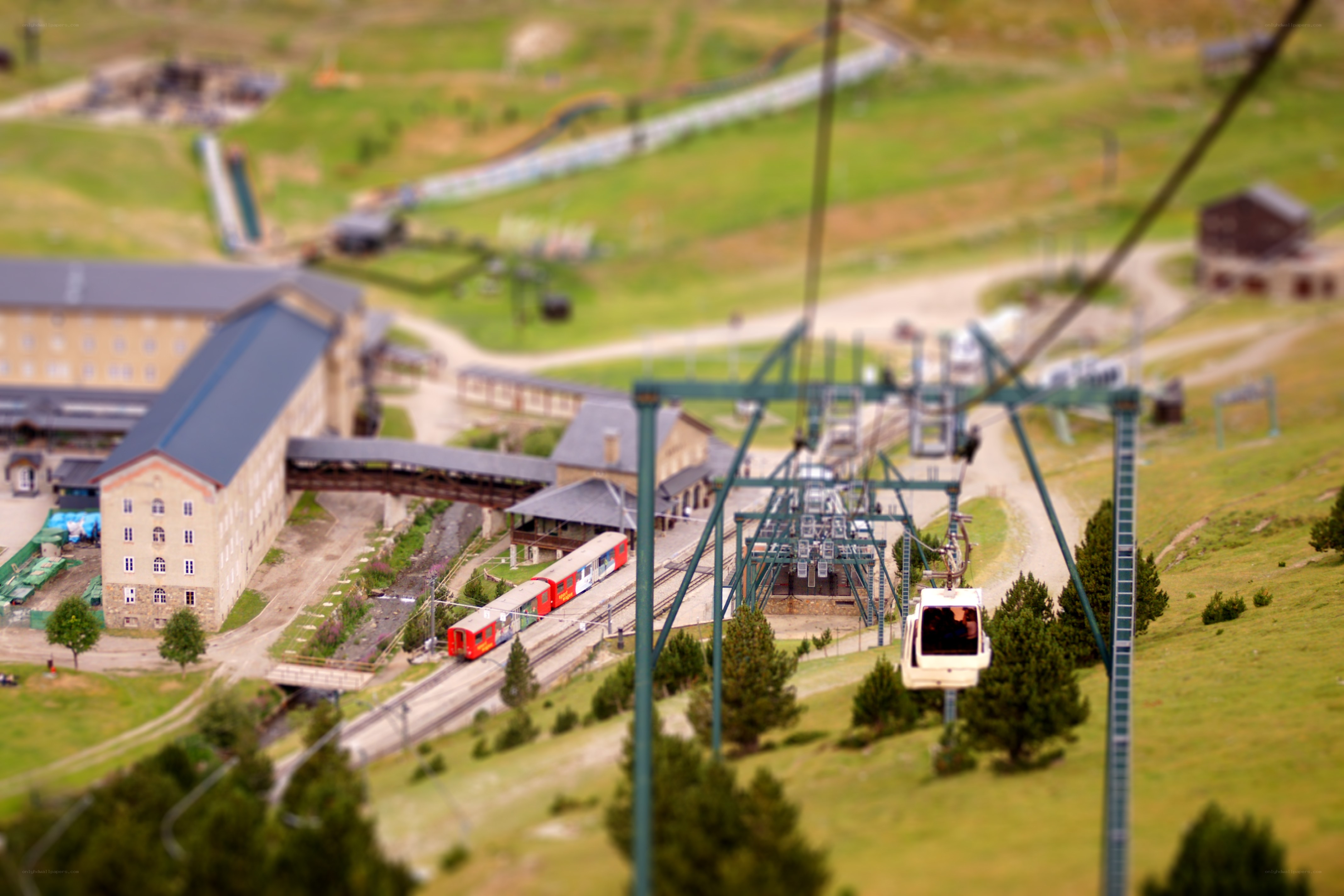 Cable car station in mountain town