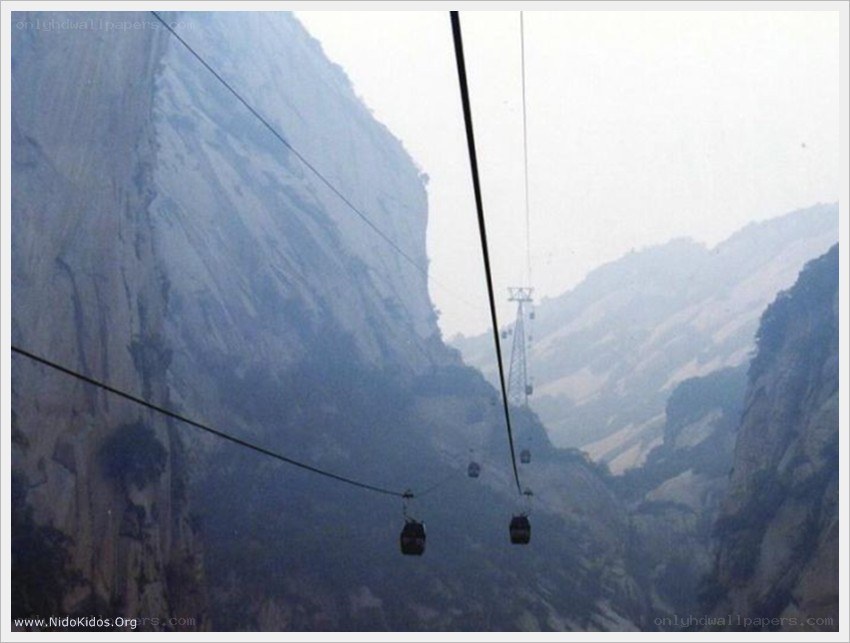 Cable cars in a mountain valley