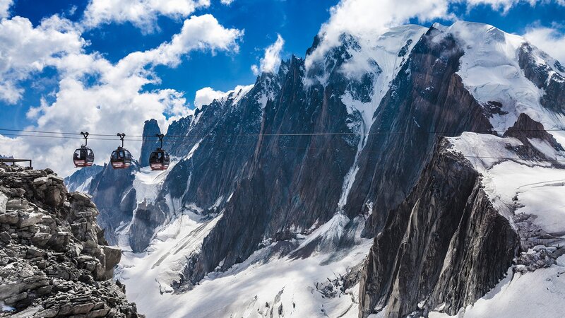 Cable Cars in Mountains — Blue