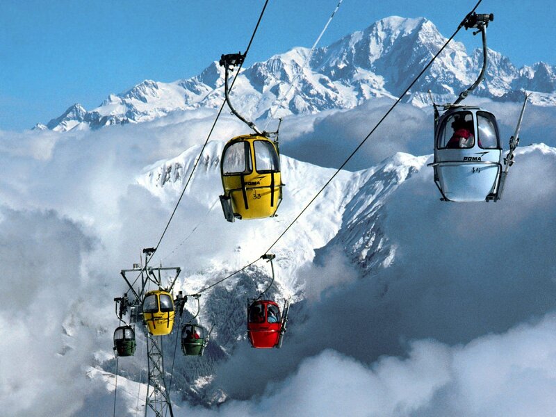 Cable Cars in Mountains — White