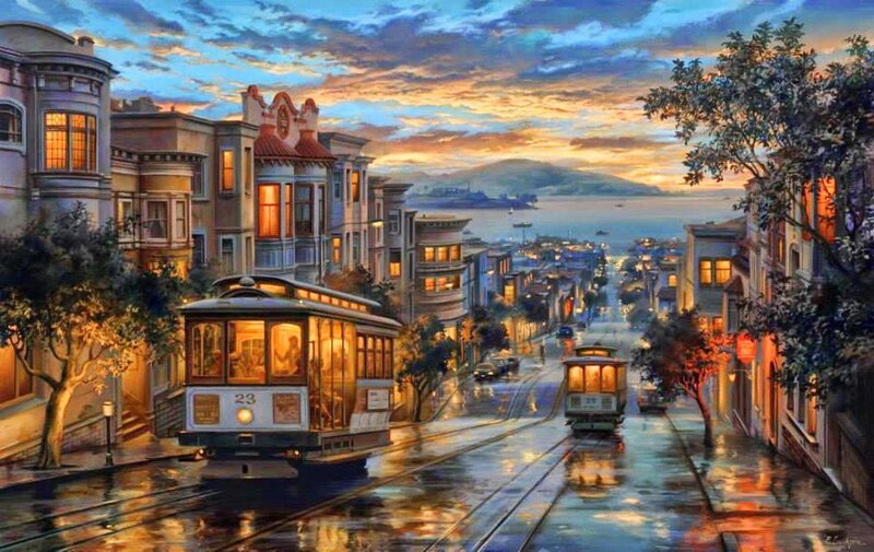 Cable Cars on a Hill — Blue
