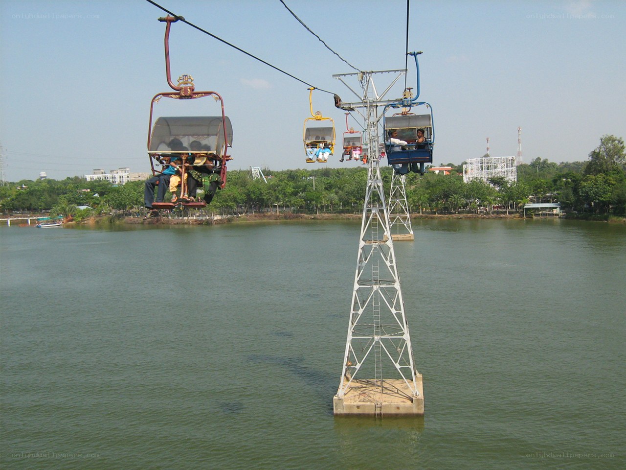 Cable cars over a lake