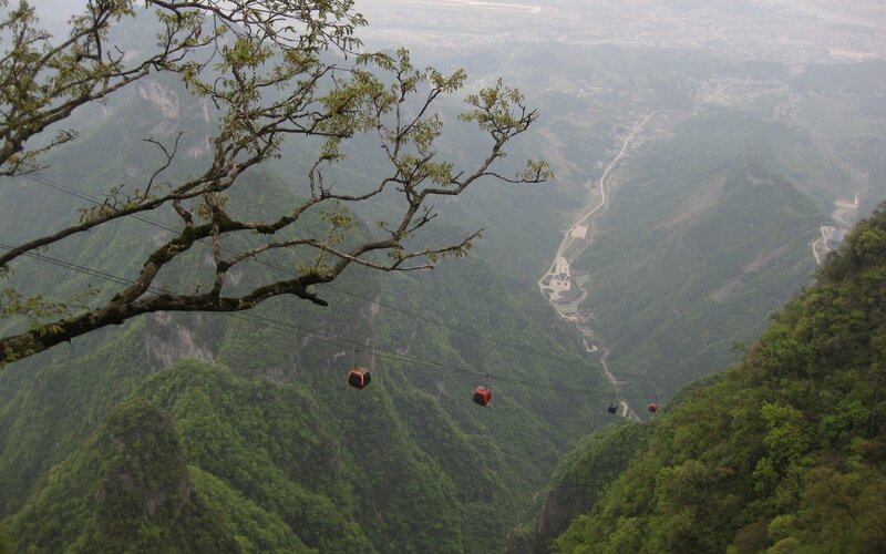 Cable cars over a mountain valley