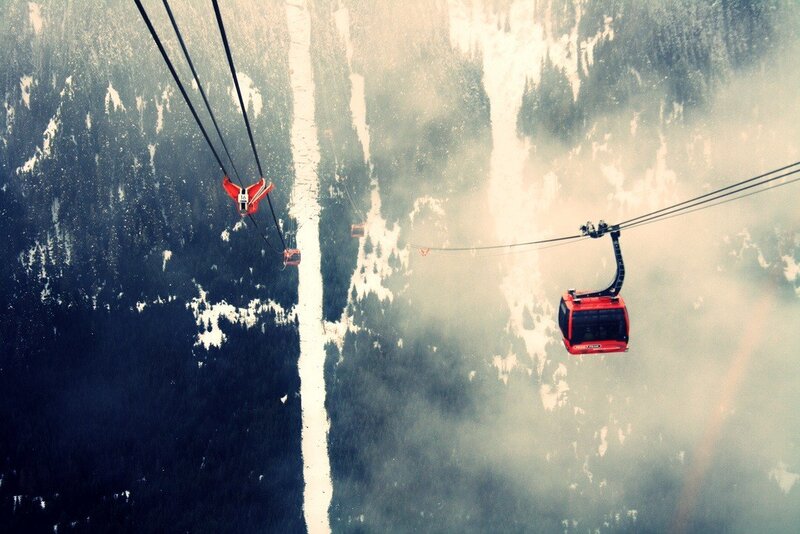Cable cars over snowy mountains
