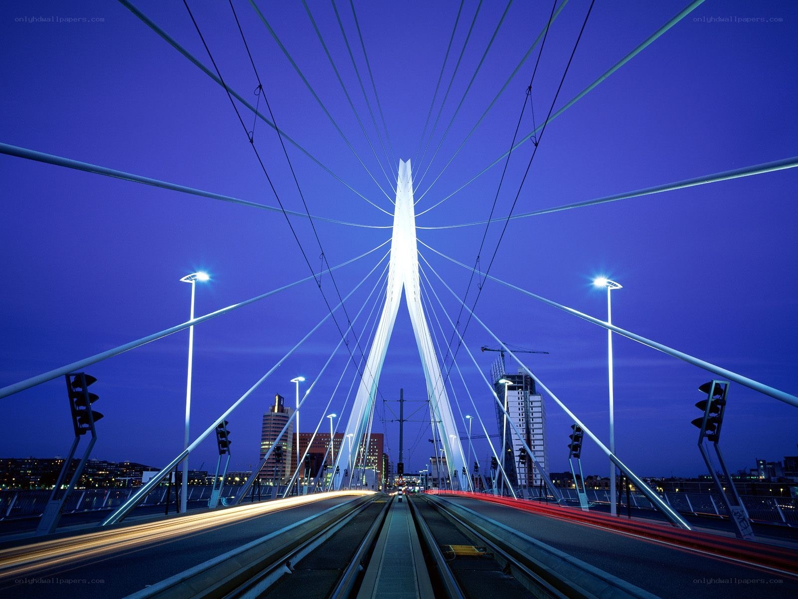 Cable-stayed bridge at dusk