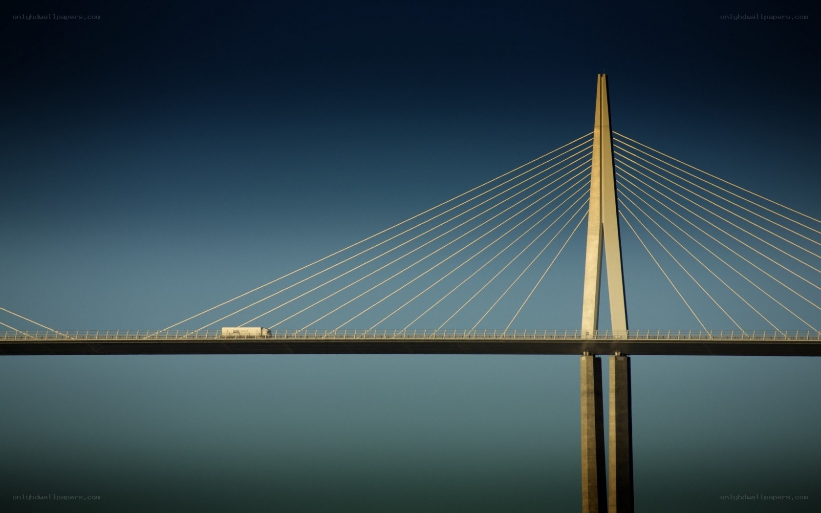 Cable-stayed bridge at dusk