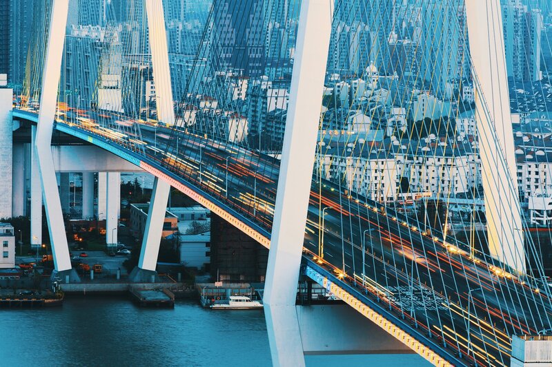 Cable-stayed Bridge at Dusk — Blue, Dramatic