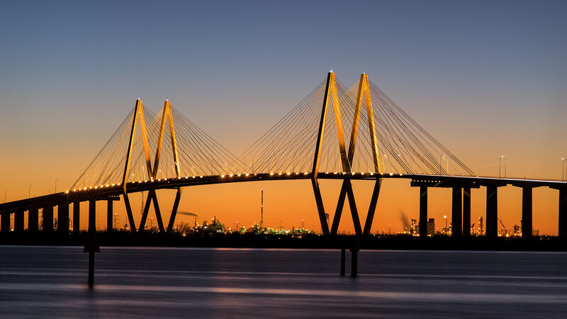 Cable-stayed Bridge at Dusk — Orange