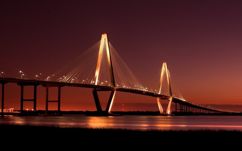 Cable-stayed Bridge at Dusk — Purple, Dramatic