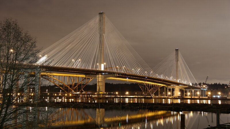 Cable-stayed Bridge at Night — Black, Calm, Photograph