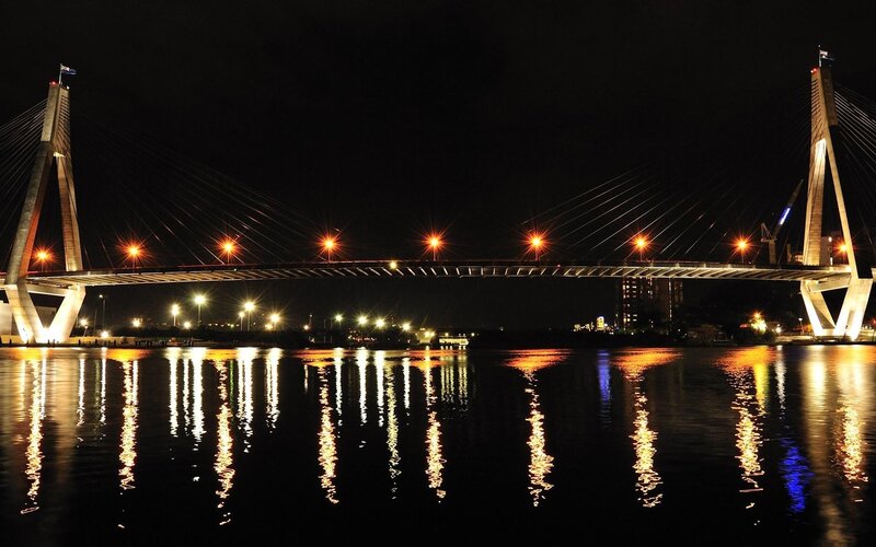 Cable-stayed Bridge at Night — Black, Calm