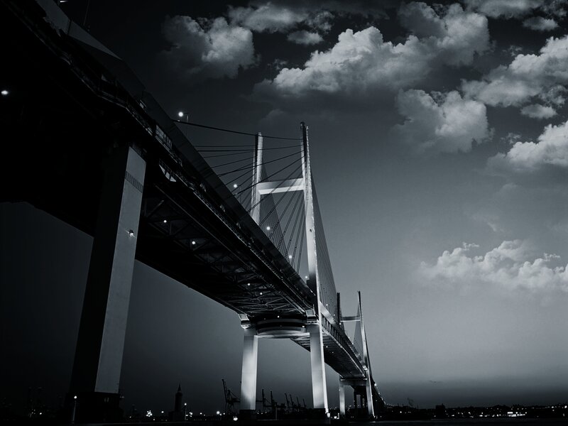 Cable-stayed Bridge at Night — Black, Dramatic