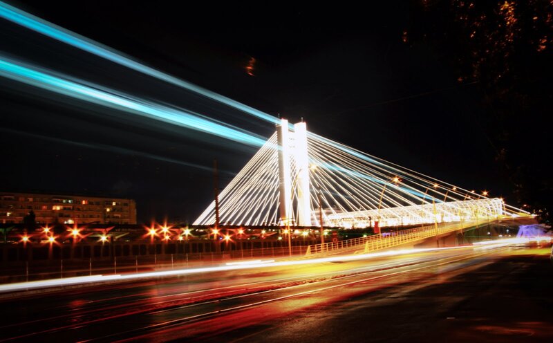 Cable-stayed Bridge at Night — Black