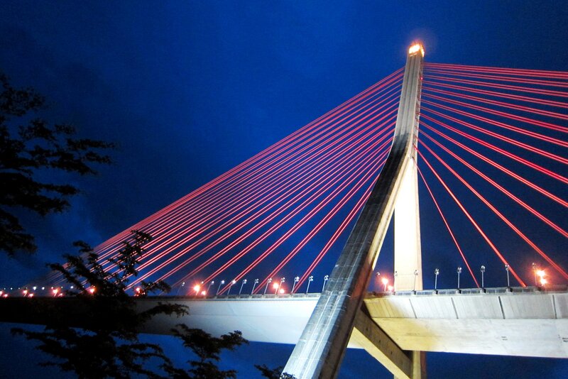 Cable-stayed Bridge at Night — Blue, Dramatic