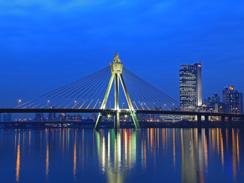 Cable-stayed Bridge at Night — Blue