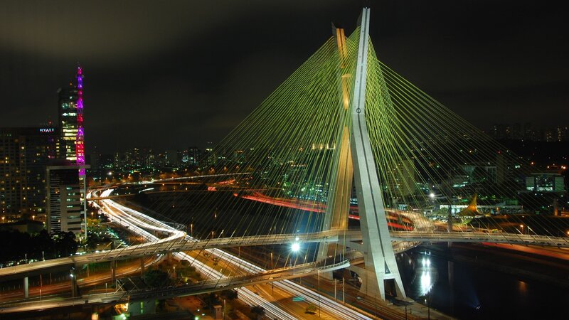 Cable-stayed Bridge at Night — Green, Dramatic