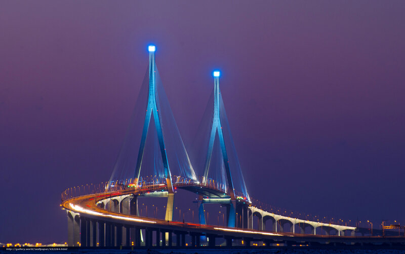 Cable-stayed Bridge at Night — Purple, Dramatic