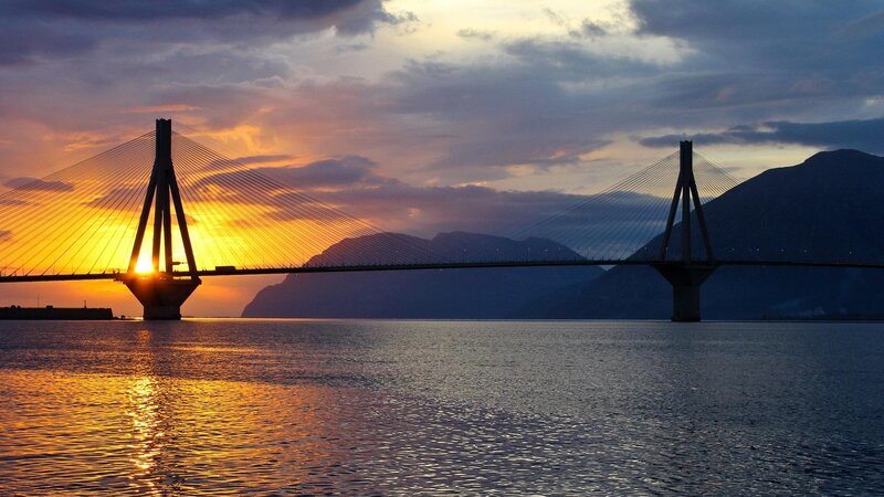 Cable-stayed Bridge at Sunset — Orange