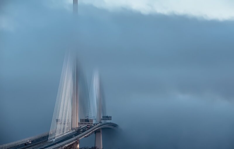 Cable-stayed Bridge — Blue, Dramatic, Photograph