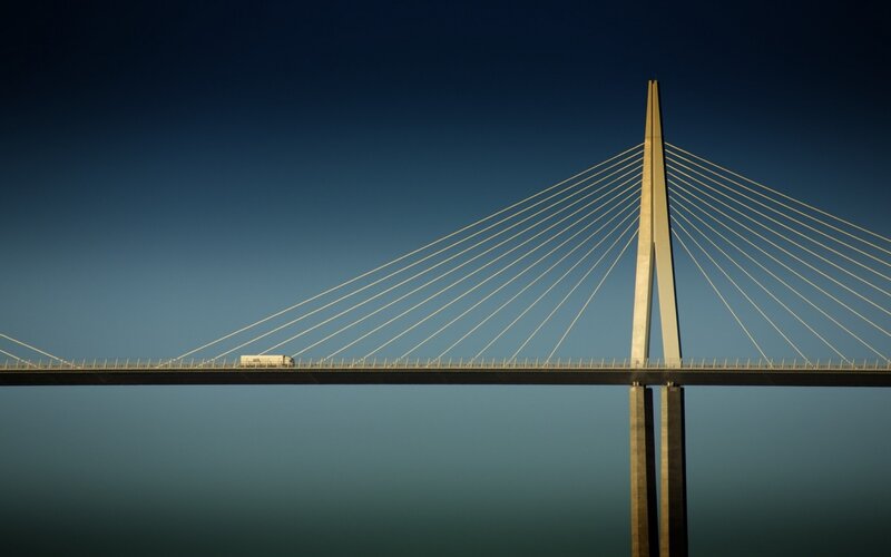 Cable-stayed Bridge — Blue, Dramatic, Sunset