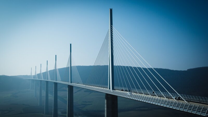 Cable-stayed Bridge — Blue, Serene, Afternoon, Photograph, Hills