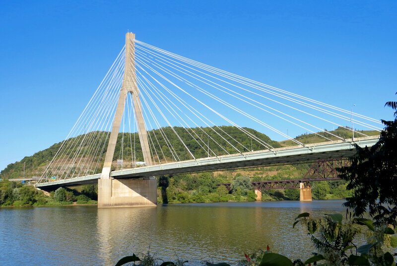 Cable-stayed Bridge — Blue, Serene, Afternoon, Photograph, River, Hill
