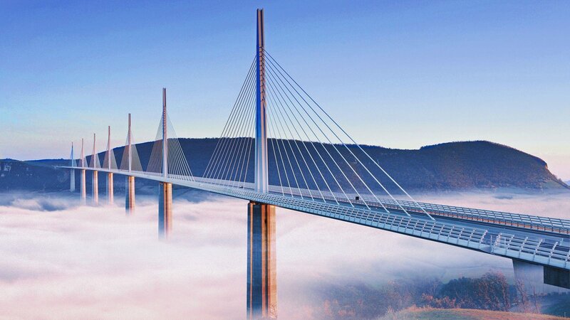 Cable-stayed Bridge — Blue, Serene, Morning, Photograph