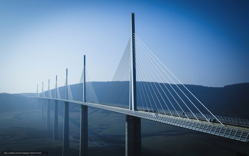 Cable-stayed bridge in the valley