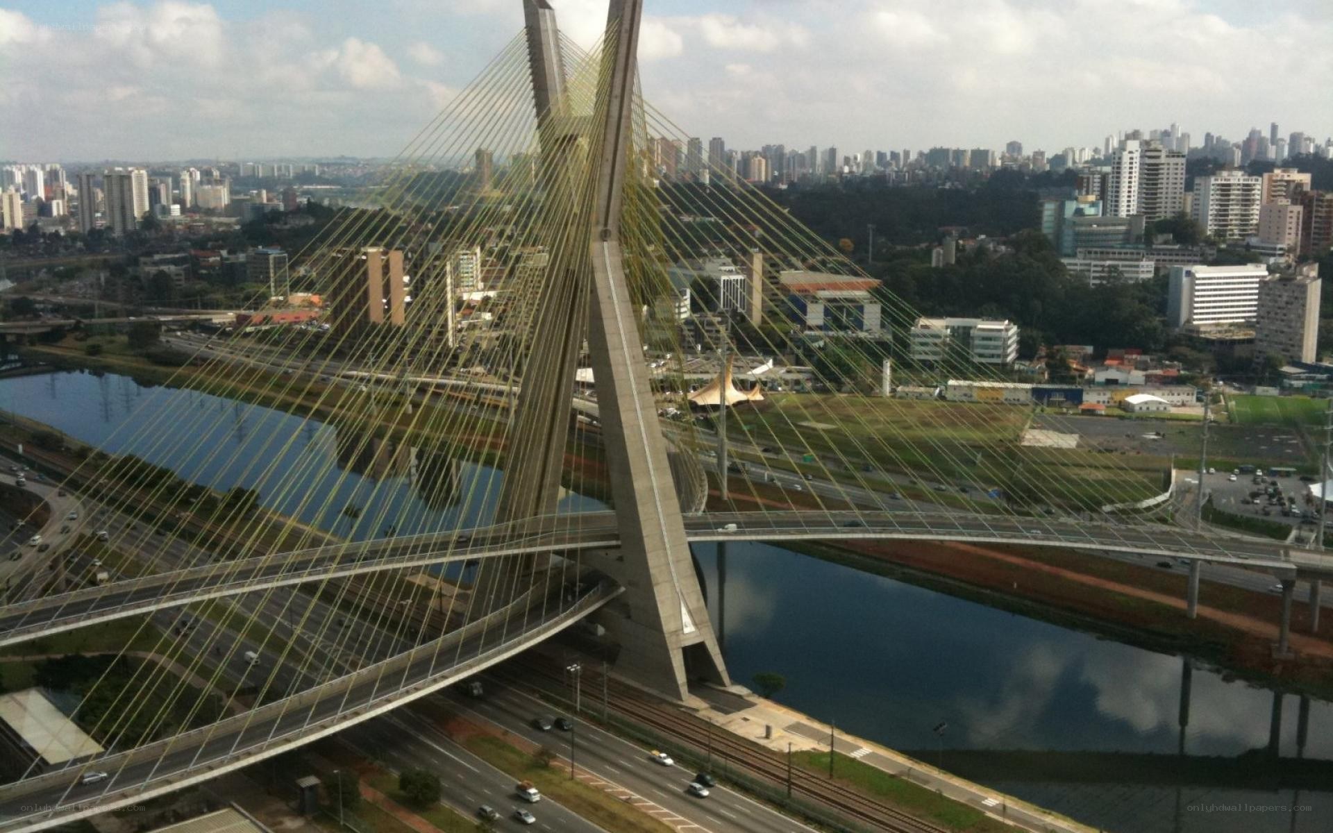 Cable-stayed bridge over river