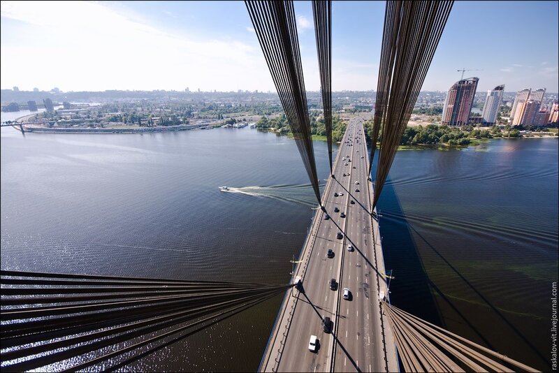 Cable-stayed bridge over river