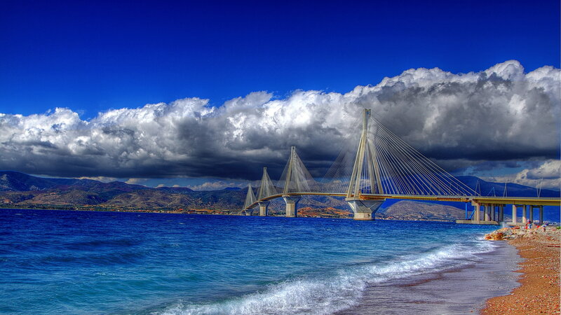 Cable-stayed Bridge over Sea — Blue