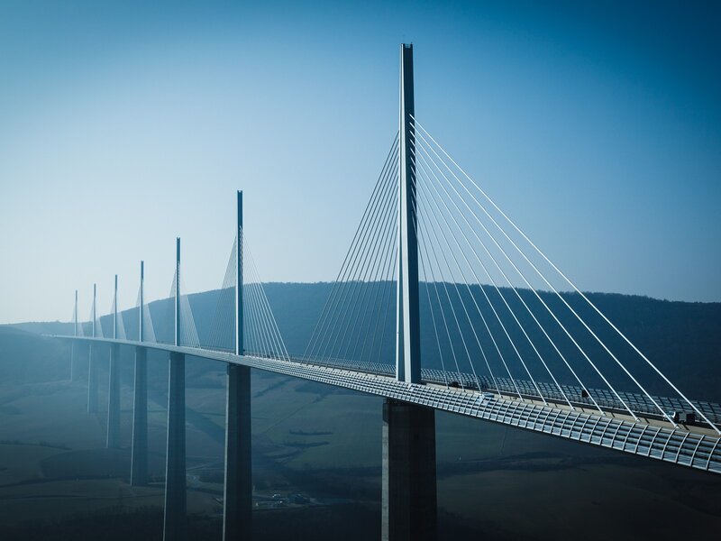 Cable-stayed bridge over valley