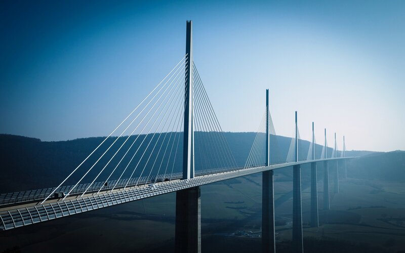 Cable-stayed bridge over valley
