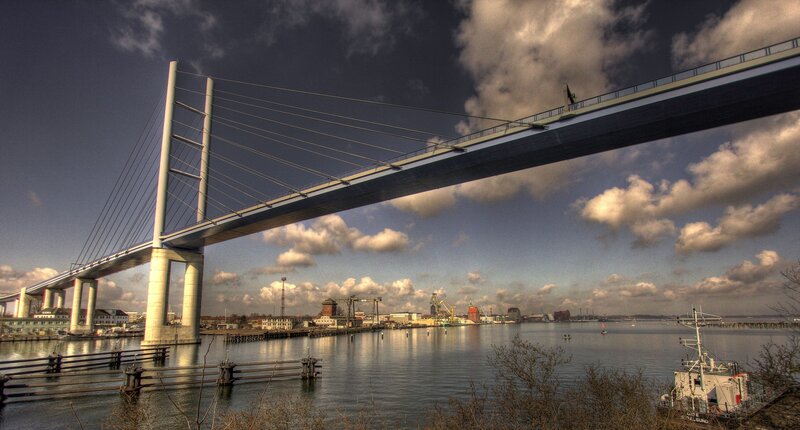 Cable-stayed Bridge over Water — Blue