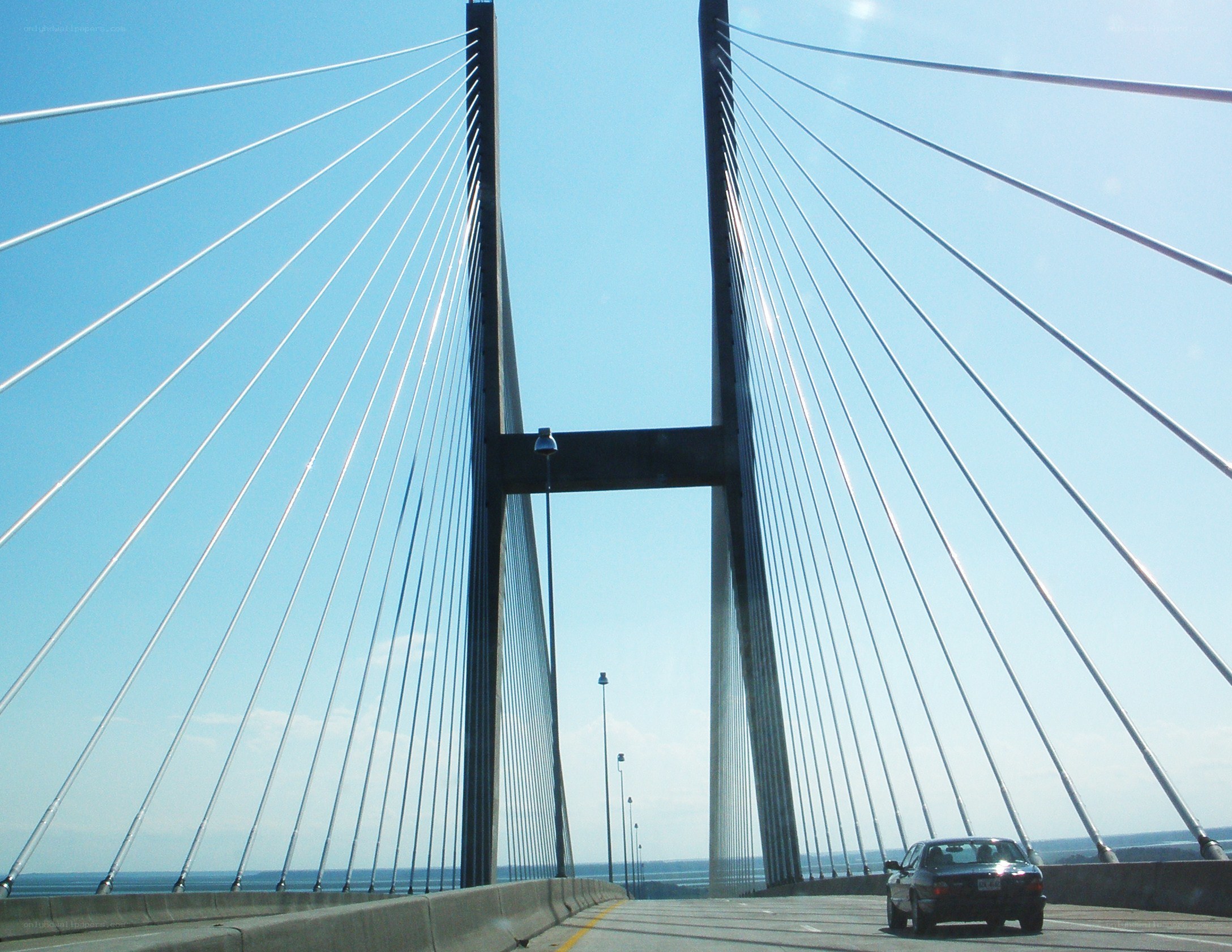 Cable-stayed bridge with car