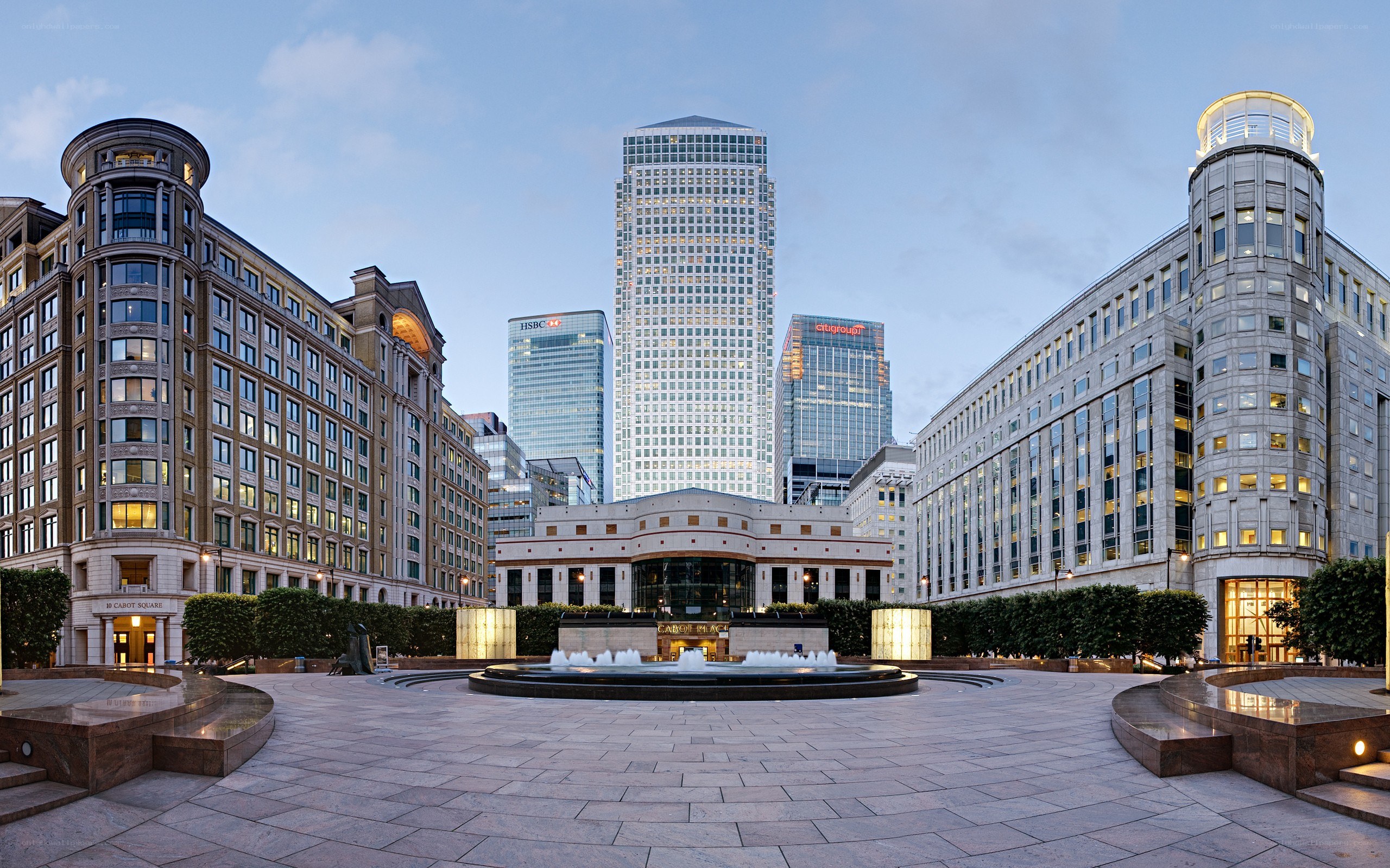 Cabot Square at dusk