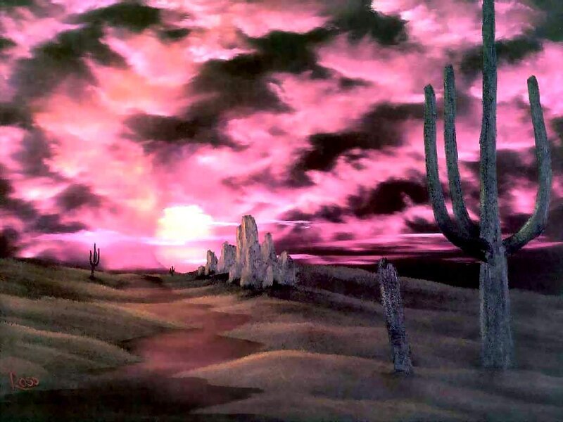 Cactus in Desert Landscape — Pink