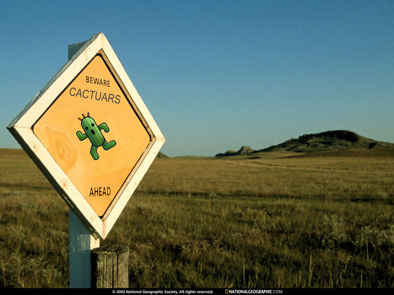 Cactus warning sign in prairie