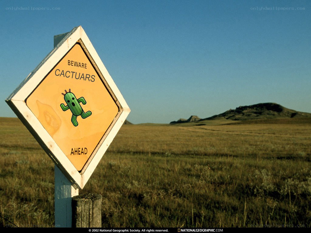Cactus warning sign in prairie