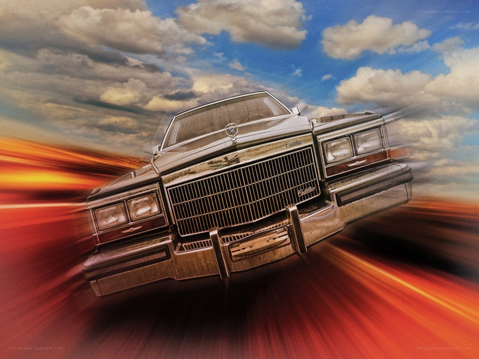 Cadillac speeding on a road