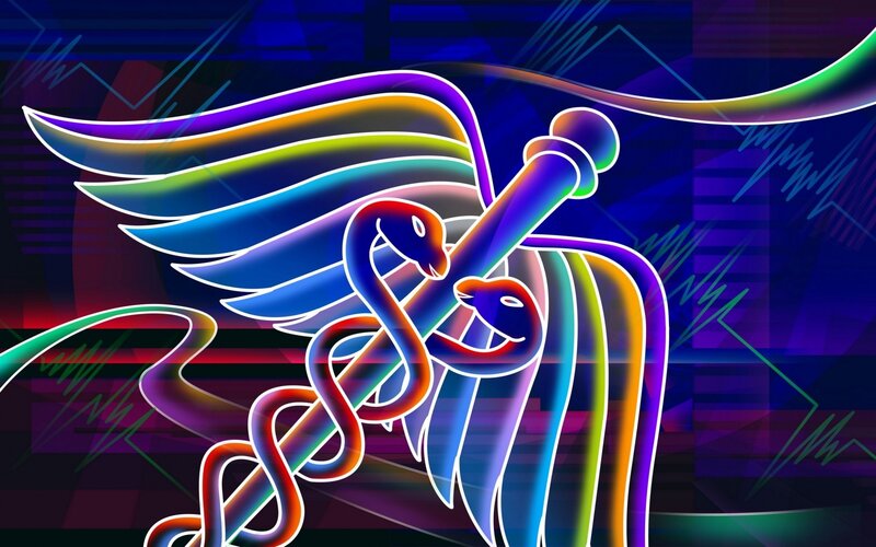 Caduceus Symbol — Blue, Neon