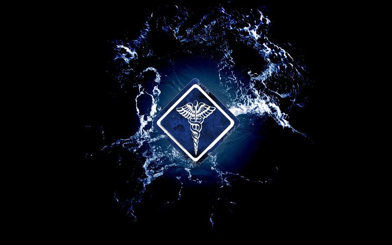 Caduceus symbol in water