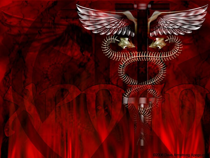 Caduceus with red background